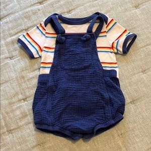 Navy Blue Kids Overalls with Striped Shirt
